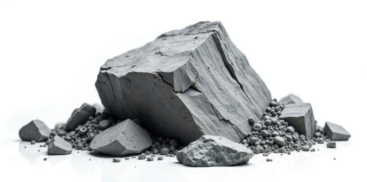 Grey sedimentary rock isolated on white background, sedimentary rocks, mud deposits, geological features