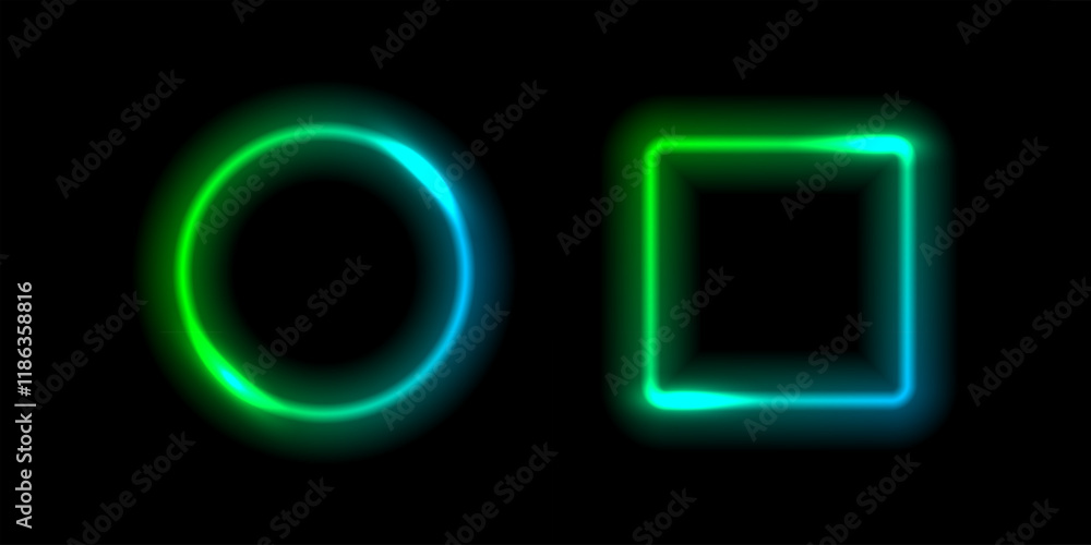 Aufkleber neon glow round and square light frames. abstract light background. colored laser bright round and s