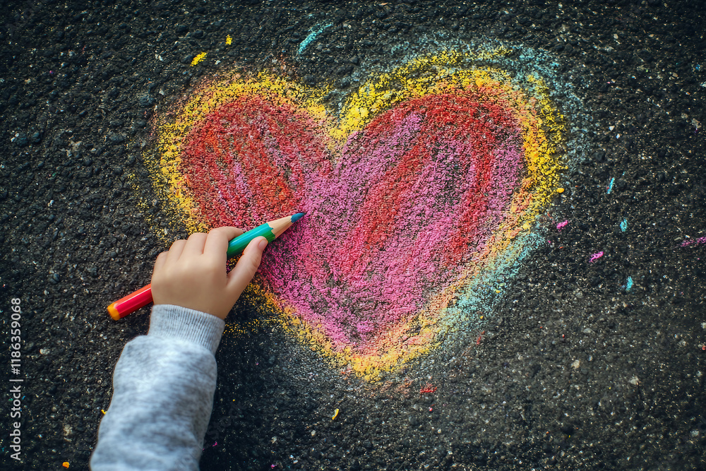 Poster generative ai photo of kids playing with chalk creating colorful masterpieces
