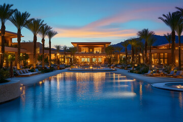 Fototapeta premium Shimmering golden sands stretching into the distance under the warm hues of an expansive desert sunset