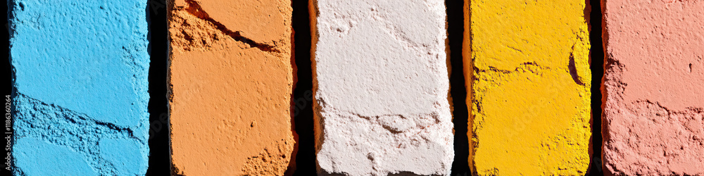 Poster five colored textured rectangular blocks