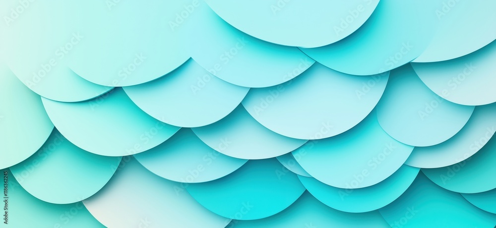 Poster layered turquoise and aqua abstract background with overlapping circular shapes creating a wave-like