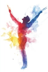 Obraz premium International Sword Swallowers Day Colorful silhouette of a young male conductor with artistic paint splash