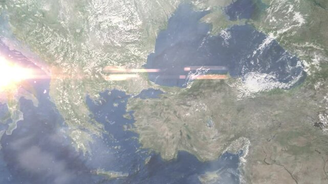 Zooming in on Gebze, Turkiye frome space - Perfect for Travel Intros and Backgrounds. Realistic 3D Animation.