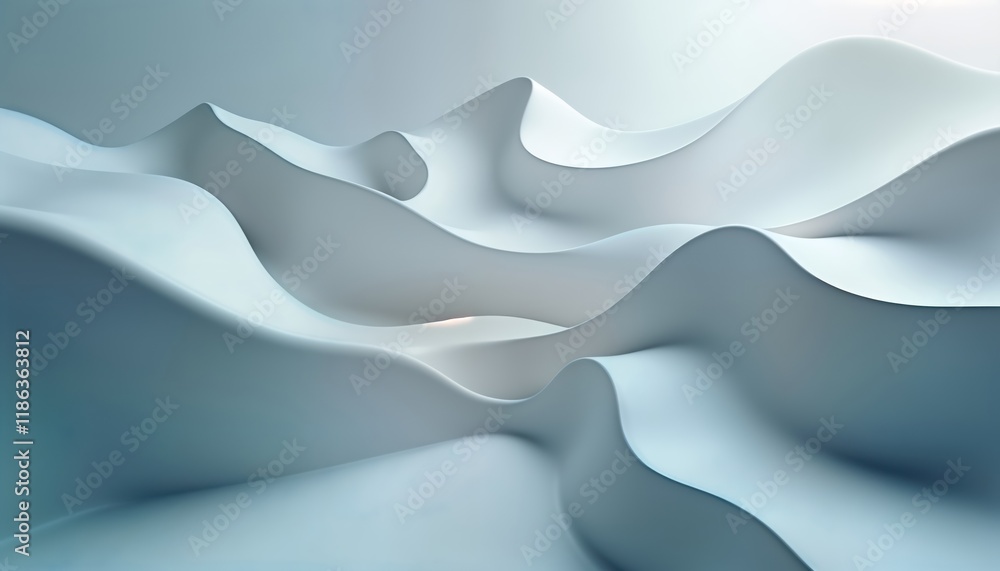 Fototapete Abstract white 3d forms create dynamic wave shapes. Modern, futuristic design. Empty space ideal for creative concepts. Geometric pattern suggests flowing, organic structure. Light, shadow shapes in