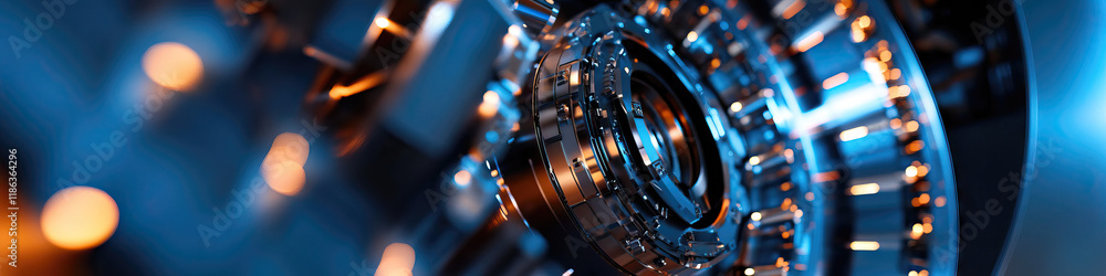 Poster close-up view of a complex metallic mechanism
