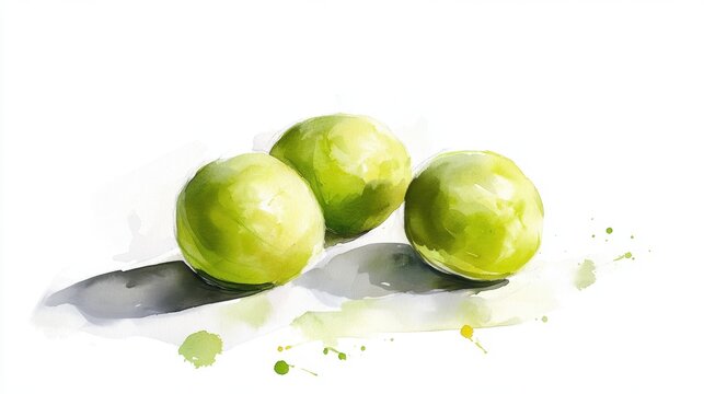 Three green apples with artistic watercolor effect on white background Simplot Games