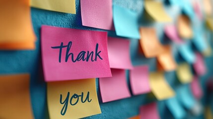Colorful sticky notes expressing gratitude.