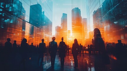 Fototapeta premium Urban sunset gathering cityscape photography evening silhouette concept