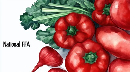 National FFA Week Fresh red bell peppers and kale with text: national ffa