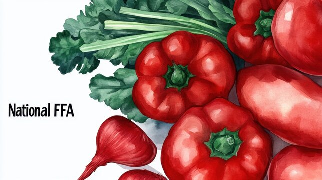 National FFA Week Fresh red bell peppers and kale with text: national ffa - Powered by Adobe
