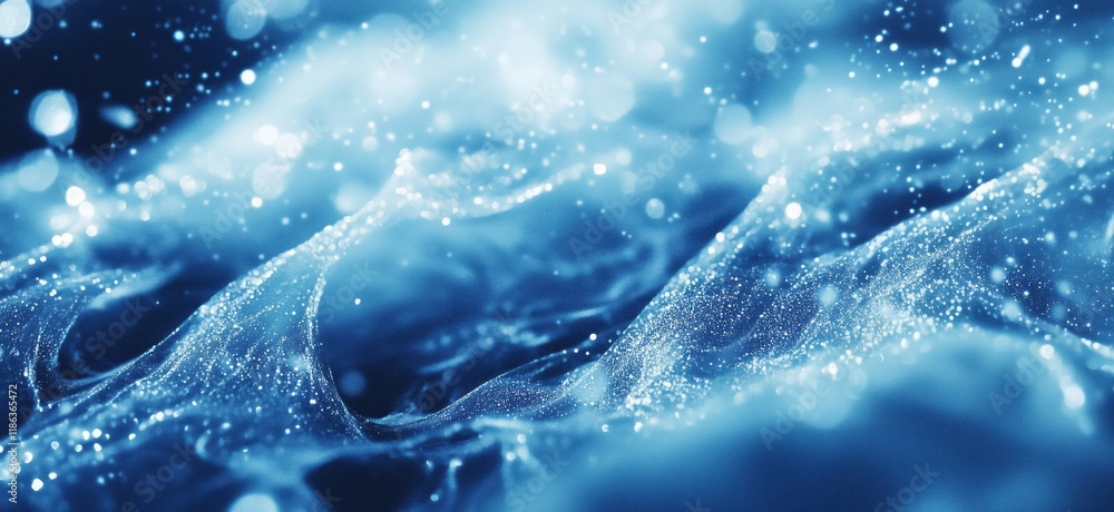 Poster abstract blue water waves with sparkling bubbles and light reflections, creating a serene and tranqu