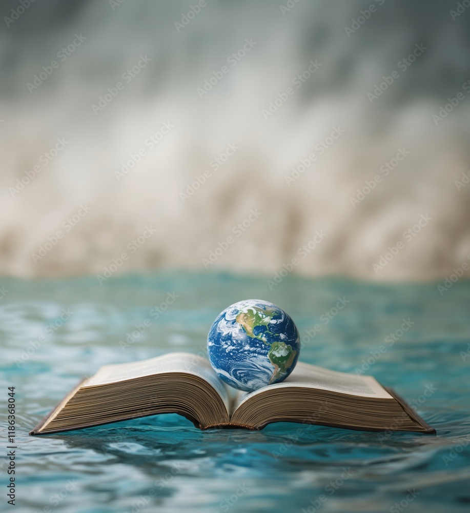 Aufkleber open book with globe symbolizing knowledge and global awareness, surrounded by water, representing t