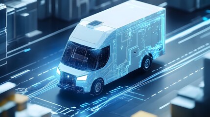 Autonomous Delivery Van Navigating City Streets