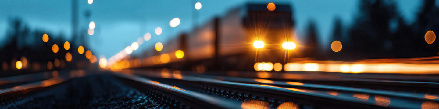 Train Tracks and Lights at Dusk
