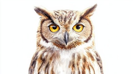Naklejka premium Curious Owl Watercolor Portrait with Golden Eyes