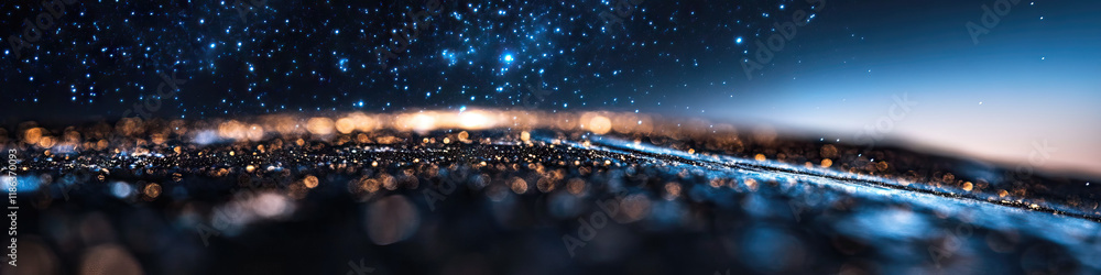 Poster abstract glittering surface with bokeh lights and starry background