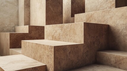 Abstract Composition of Textured Blocks and Steps in Earthy Tones