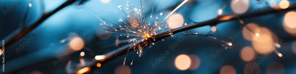 Poster fiber optic element on branch with bokeh background