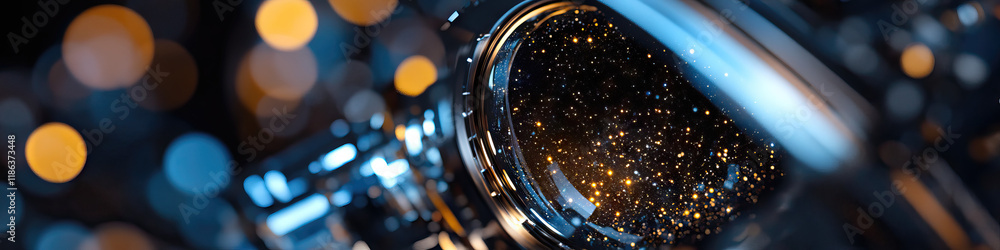 Poster metallic circular object with simulated starfield