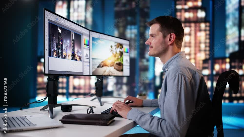 Poster Graphic Designer Working On Computer Editing