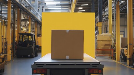 Large Cardboard Box On A Flatbed Truck In A Warehouse