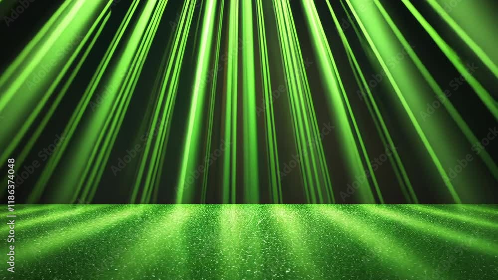 Poster vibrant display of green light beams creates dynamic and futuristic atmosphere with reflections on t