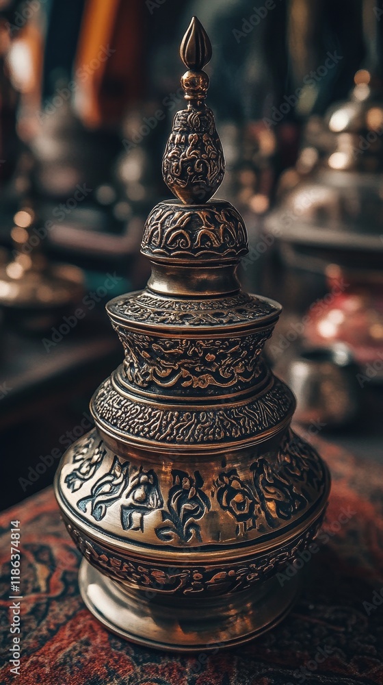 Poster ornate decorative bronze vessel with intricate patterns and elegant design crafted for display in ho