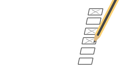 A yellow and black pencil marking a checkbox with an X on a minimalist checklist design