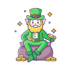 leprechaun sitting on pot of gold vector icon, patrick’s day vector illustration - simple illustration of leprechaun sitting on pot of gold perfect for logos, and patrick’s day -themed designs.