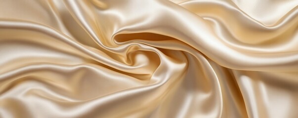 Obraz premium Golden satin fabric, smooth texture, flowing, luxurious appearance Perfect for design, fashion, and textile backgrounds highlighting elegance and sophistication