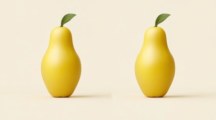 Digital art studio yellow pear-shaped objects displayed symmetrically in a minimalistic environment