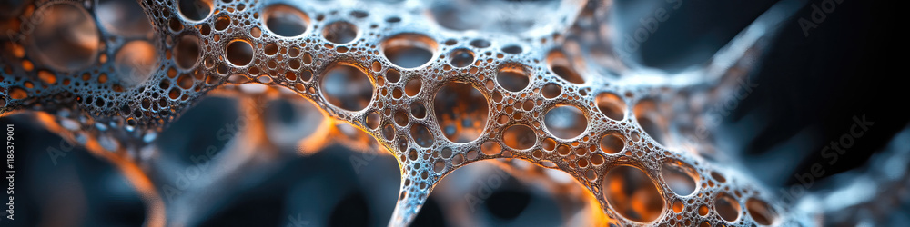 Aufkleber digital render of porous metallic structure with interconnected cavities