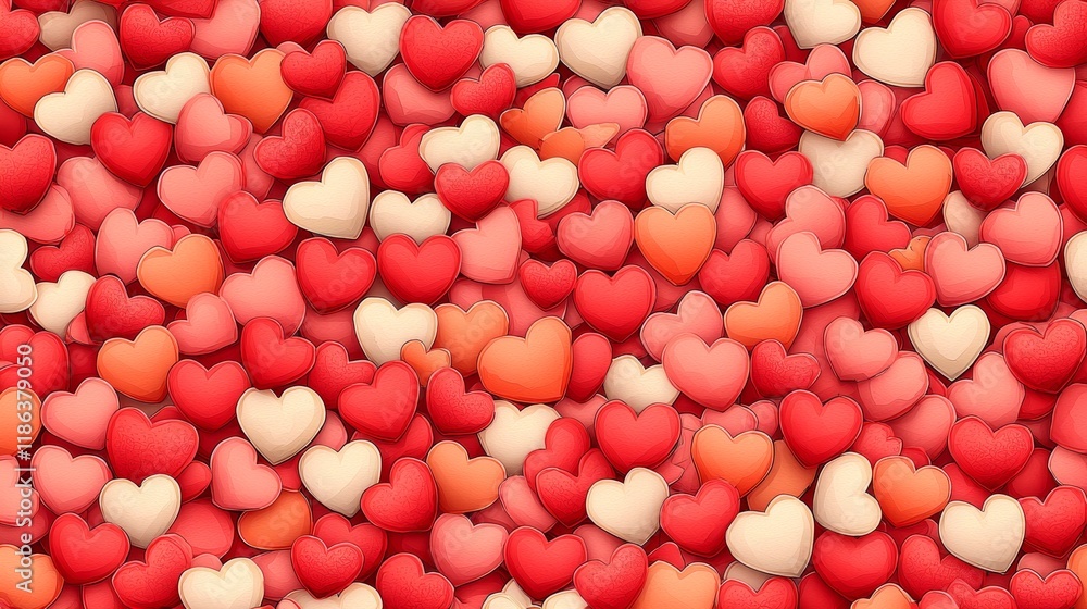 Aufkleber 3d render a vibrant array of red and pink heart-shaped candies, creating a festive and romantic atmo