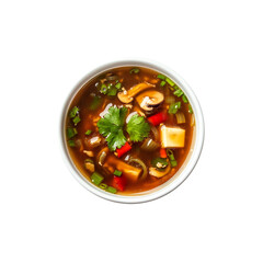 Hot and Sour Soup with Fresh Herbs and Chili transparent on istocoated background