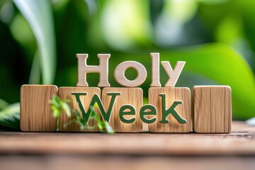 "Holy Week", Lent, Palm Sunday, Maundy Thursday, Good Friday, Easter Sunday Concept. Holy Week text on wooden cubes background. 
