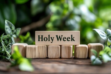 "Holy Week", Lent, Palm Sunday, Maundy Thursday, Good Friday, Easter Sunday Concept. Holy Week text on wooden cubes background. 