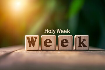 "Holy Week", Lent, Palm Sunday, Maundy Thursday, Good Friday, Easter Sunday Concept. Holy Week text on wooden cubes background.