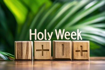 "Holy Week", Lent, Palm Sunday, Maundy Thursday, Good Friday, Easter Sunday Concept. Holy Week text on wooden cubes background. 