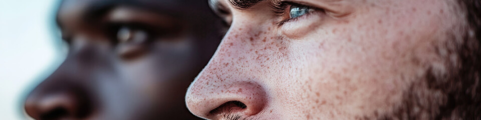 Close-up of Two Men's Faces Showing Skin Tone and Texture