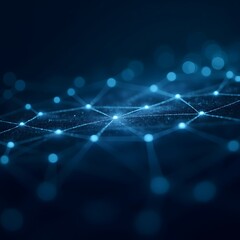 Fototapeta premium Artificial intelligence network. Abstract image of a digital network illuminated by blue light, showing interconnected nodes and lines on a dark background.