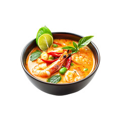 Hot and Sour Soup with Fresh Herbs and Chili transparent on istocoated background