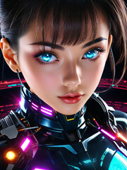 Girl in futuristic style looking at the camera