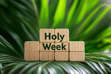 "Holy Week", Lent, Palm Sunday, Maundy Thursday, Good Friday, Easter Sunday Concept. Holy Week text on wooden cubes background. 