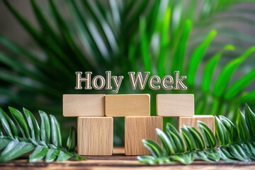 "Holy Week", Lent, Palm Sunday, Maundy Thursday, Good Friday, Easter Sunday Concept. Holy Week text on wooden cubes background. 