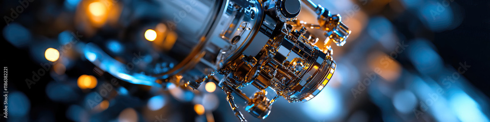 Poster detailed image of a complex metallic mechanism with internal components