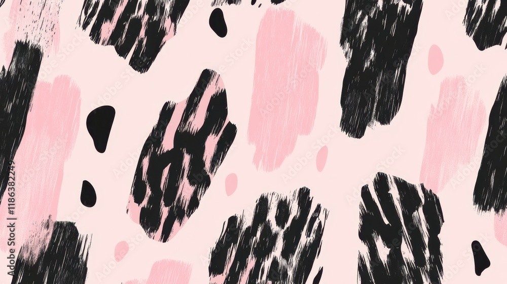 Poster abstract pattern with black and pink brush strokes on soft background