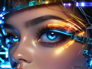 Female Eyes With Cyber Tech Glow