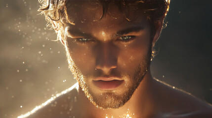 Man With Radiant Light Illuminating His Features During a Serene Moment in Nature