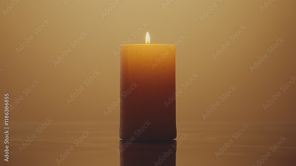 Poster soft glow of a single candle in a minimalistic background, creating an atmosphere of serenity and wa